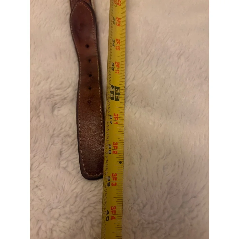 Tommy Bahama Mens Belt 36 Brown Leather Canvas Marlin Fish Solid Brass Buckle